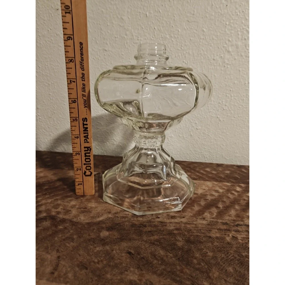 Antique Oil Lamp Clear Thick Glass Beaded Stem Large Octagon Bowl and Base